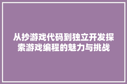 从抄游戏代码到独立开发探索游戏编程的魅力与挑战  第1张