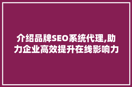 介绍品牌SEO系统代理,助力企业高效提升在线影响力