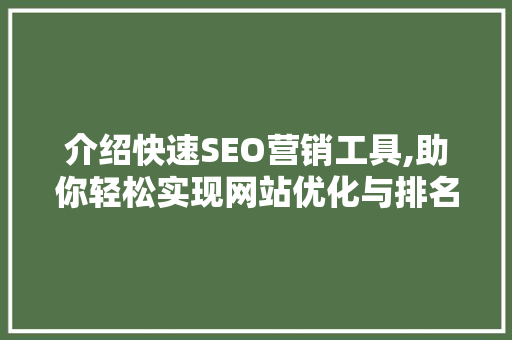 介绍快速SEO营销工具,助你轻松实现网站优化与排名提升