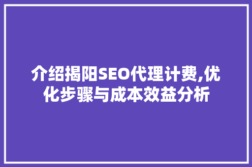 介绍揭阳SEO代理计费,优化步骤与成本效益分析