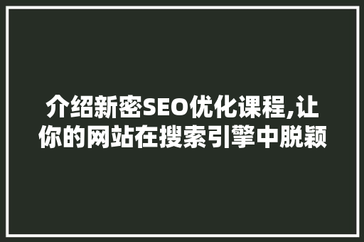 介绍新密SEO优化课程,让你的网站在搜索引擎中脱颖而出