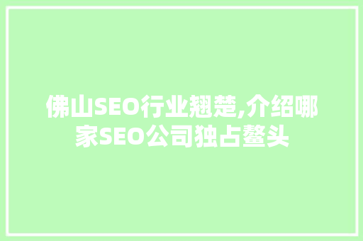 佛山SEO行业翘楚,介绍哪家SEO公司独占鳌头