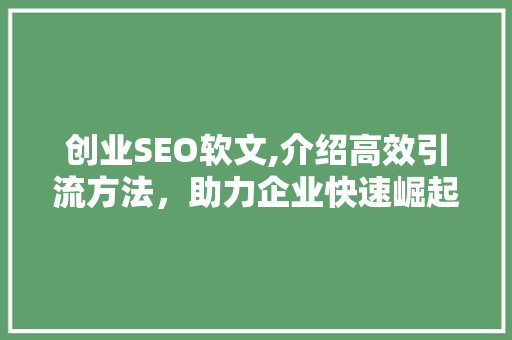 创业SEO软文,介绍高效引流方法，助力企业快速崛起！
