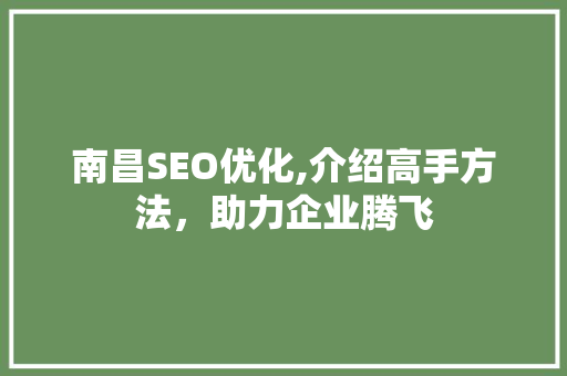 南昌SEO优化,介绍高手方法，助力企业腾飞