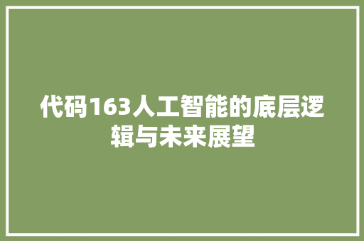 代码163人工智能的底层逻辑与未来展望