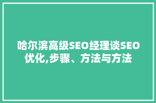 哈尔滨高级SEO经理谈SEO优化,步骤、方法与方法