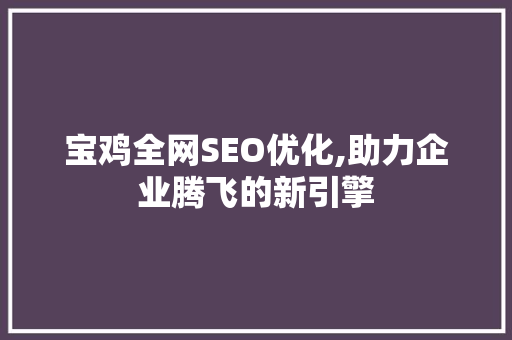 宝鸡全网SEO优化,助力企业腾飞的新引擎