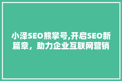 小泽SEO熊掌号,开启SEO新篇章，助力企业互联网营销