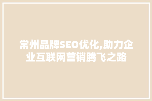 常州品牌SEO优化,助力企业互联网营销腾飞之路