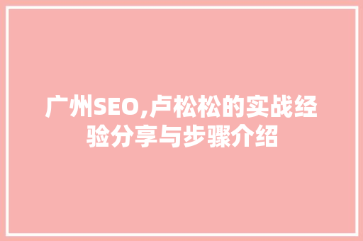 广州SEO,卢松松的实战经验分享与步骤介绍