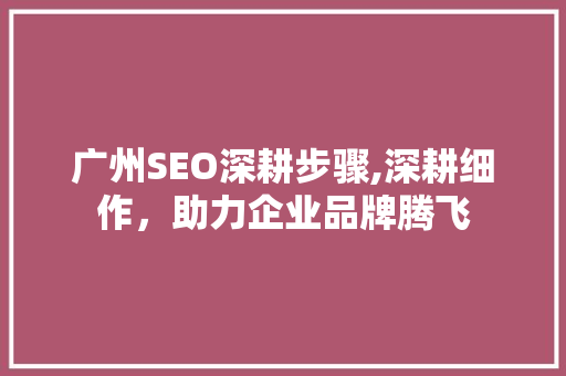 广州SEO深耕步骤,深耕细作，助力企业品牌腾飞