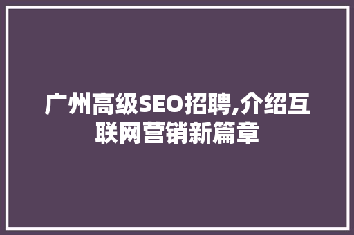广州高级SEO招聘,介绍互联网营销新篇章