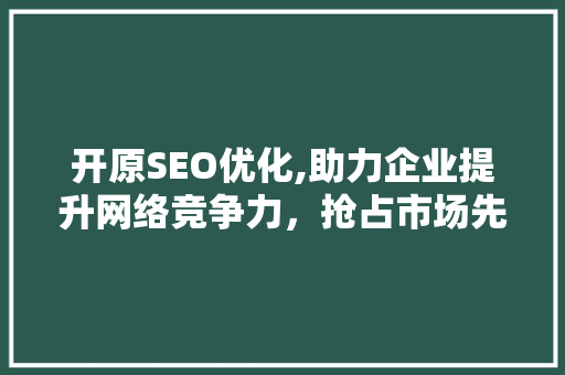 开原SEO优化,助力企业提升网络竞争力，抢占市场先机
