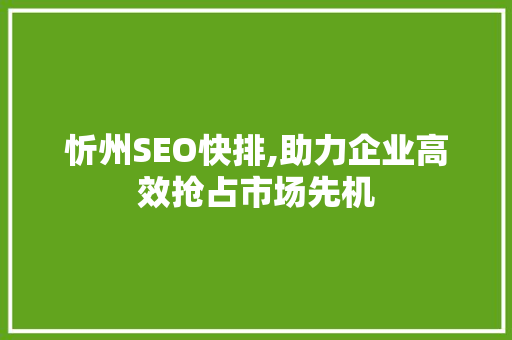忻州SEO快排,助力企业高效抢占市场先机