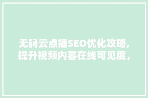 无码云点播SEO优化攻略,提升视频内容在线可见度，助力企业品牌传播