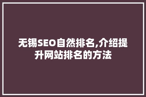 无锡SEO自然排名,介绍提升网站排名的方法