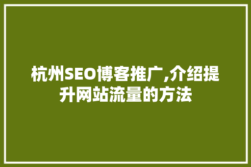 杭州SEO博客推广,介绍提升网站流量的方法