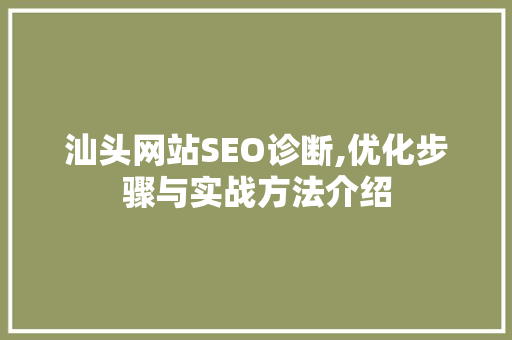 汕头网站SEO诊断,优化步骤与实战方法介绍