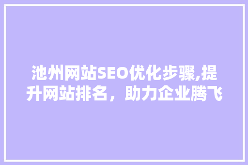池州网站SEO优化步骤,提升网站排名，助力企业腾飞