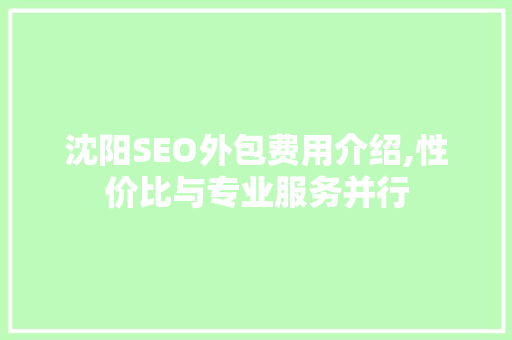 沈阳SEO外包费用介绍,性价比与专业服务并行