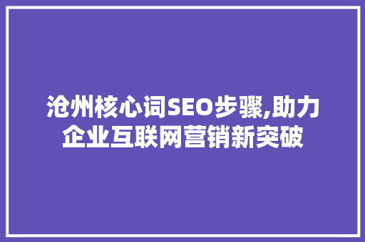 沧州核心词SEO步骤,助力企业互联网营销新突破