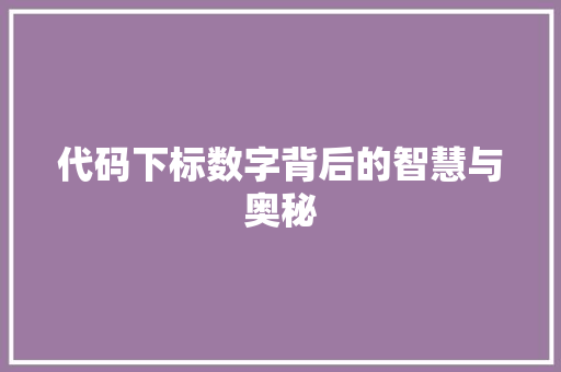 代码下标数字背后的智慧与奥秘