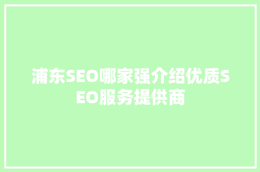 浦东SEO哪家强介绍优质SEO服务提供商