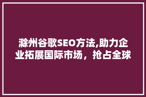 滁州谷歌SEO方法,助力企业拓展国际市场，抢占全球商机