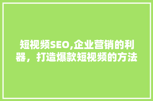 短视频SEO,企业营销的利器，打造爆款短视频的方法
