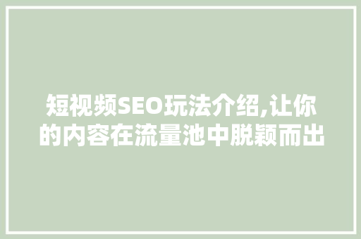 短视频SEO玩法介绍,让你的内容在流量池中脱颖而出