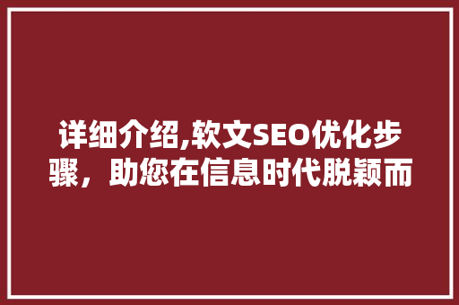详细介绍,软文SEO优化步骤，助您在信息时代脱颖而出