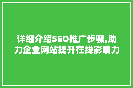 详细介绍SEO推广步骤,助力企业网站提升在线影响力