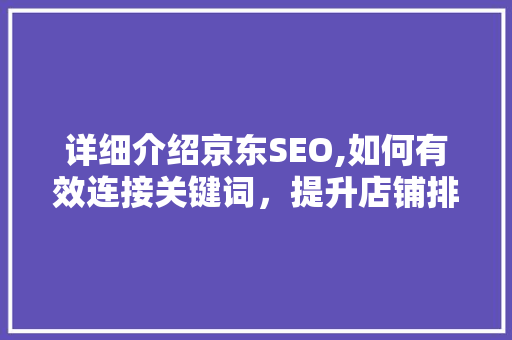 详细介绍京东SEO,如何有效连接关键词，提升店铺排名