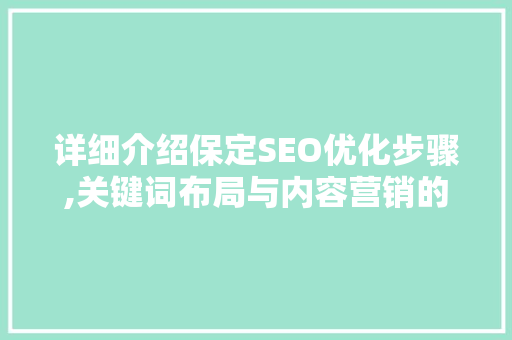 详细介绍保定SEO优化步骤,关键词布局与内容营销的艺术
