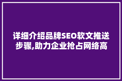 详细介绍品牌SEO软文推送步骤,助力企业抢占网络高地