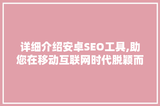 详细介绍安卓SEO工具,助您在移动互联网时代脱颖而出