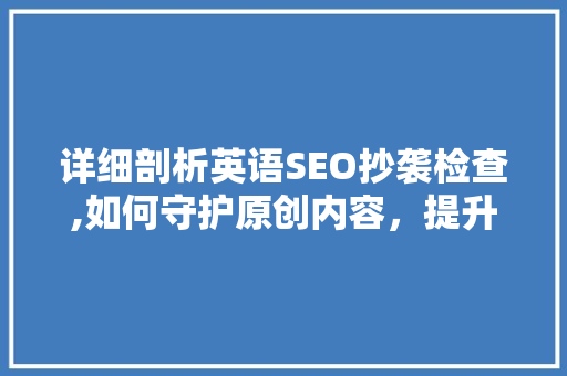 详细剖析英语SEO抄袭检查,如何守护原创内容，提升网站质量