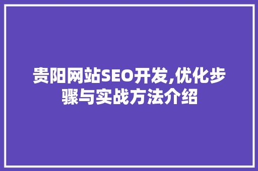 贵阳网站SEO开发,优化步骤与实战方法介绍