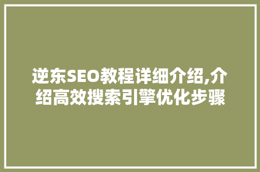 逆东SEO教程详细介绍,介绍高效搜索引擎优化步骤