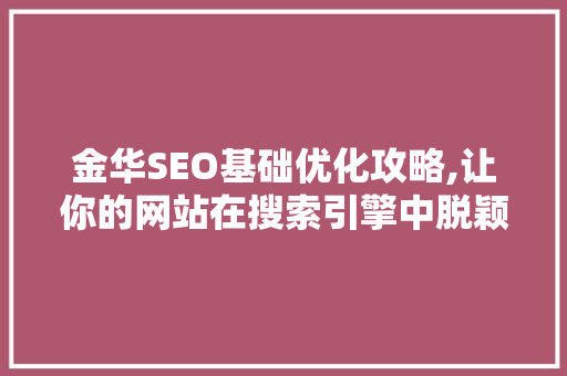 金华SEO基础优化攻略,让你的网站在搜索引擎中脱颖而出