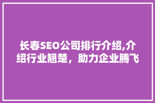 长春SEO公司排行介绍,介绍行业翘楚，助力企业腾飞