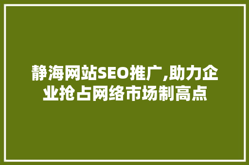 静海网站SEO推广,助力企业抢占网络市场制高点