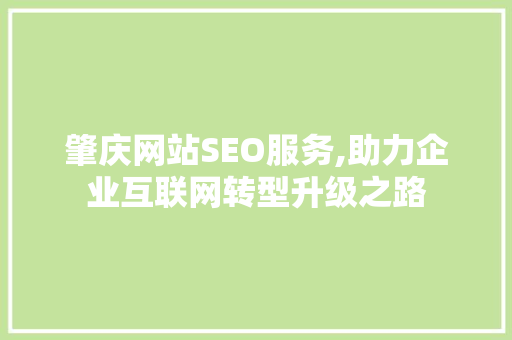 肇庆网站SEO服务,助力企业互联网转型升级之路