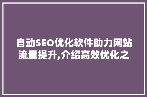 自动SEO优化软件助力网站流量提升,介绍高效优化之路