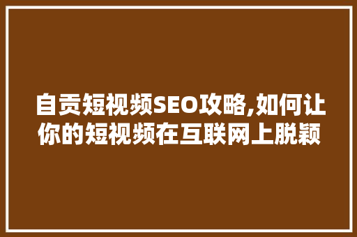 自贡短视频SEO攻略,如何让你的短视频在互联网上脱颖而出