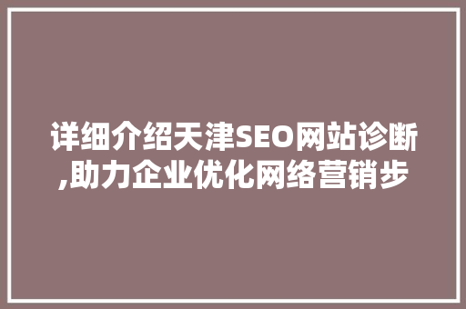 详细介绍天津SEO网站诊断,助力企业优化网络营销步骤