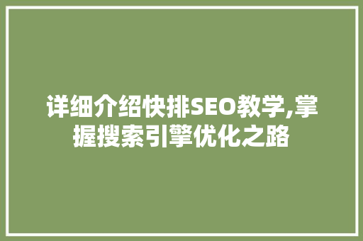 详细介绍快排SEO教学,掌握搜索引擎优化之路