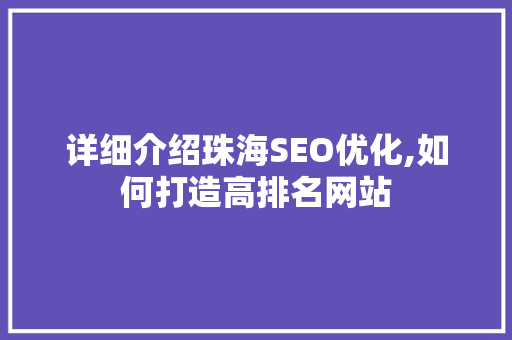 详细介绍珠海SEO优化,如何打造高排名网站