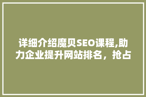 详细介绍魔贝SEO课程,助力企业提升网站排名，抢占市场先机