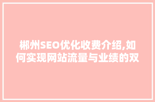 郴州SEO优化收费介绍,如何实现网站流量与业绩的双丰收